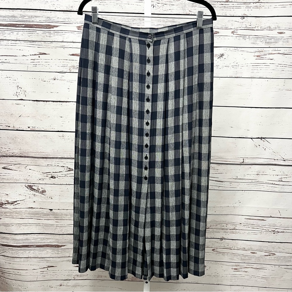 Vintage Navy Blue & White Plaid Skirt St. Michael Marks & Spencer Size 12